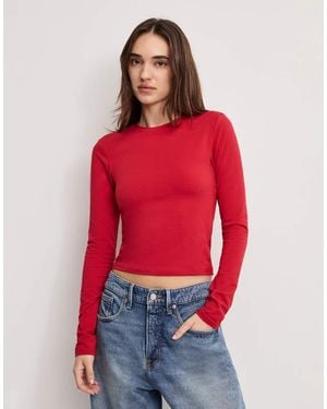 GOOD AMERICAN Cotton Rich Crew Neck Long Sleeve Top - Red