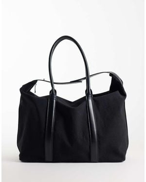 ASOS Canvas Fabric Holdall Bag With Faux Leather Straps - Black