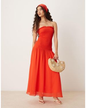 ASOS Shir Chiffon Drop Waist Maxi Dress - Red