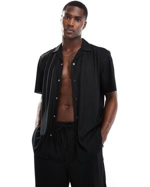 Only & Sons Plisse Revere Collar Shirt Co-ord - Black