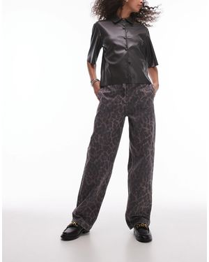 TOPSHOP – e hose mit dunklem leopardenmuster und geradem schnitt - Schwarz