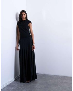 TOPSHOP Vestido Largo Con Cintura Caída Y Falda Plisada De - Blanco