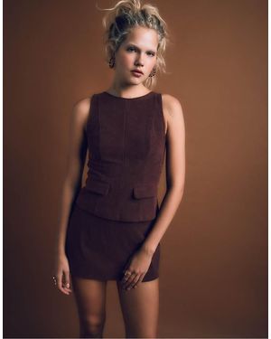 Stradivarius Corduroy Sleeveless Top - Brown