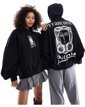 ASOS Relaxed Hoodie With Picasso Drawing Prints - Black