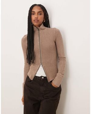 Free People Brunch Girl Long Sleeve Zip Up Cardigan - Natural