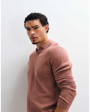ASOS Relaxed Knit Pointelle Notch Neck Polo Shirt - Pink
