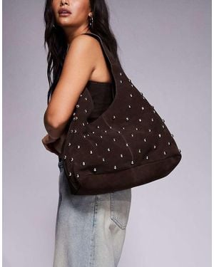 River Island Studded Suede Slouch Bag - Brown