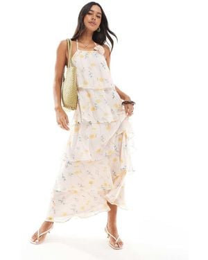 Pieces Ruffle Tiered Maxi Dress With Corsage Detail - White