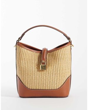 Mango Geweven Bucket Tas Met Gesp - Wit
