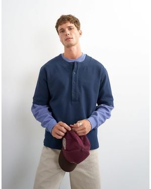 TOPMAN Locker geschnittenes jersey-twill-baseball-henley-hemd - Blau