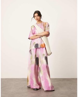 ASOS Pantaloni A Fondo Super Ampio Con Stampa Effetto Acquerello E Coulisse - Rosa