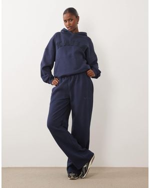Kaiia Cotton Rich Embroidered Logo Wide Leg Trackies - Blue