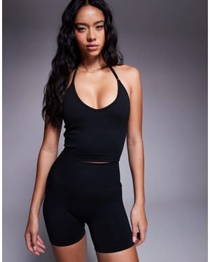 4505 Seamless Halter Neck Vest With Inner Bra - Black