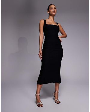 Vesper Vestido Midi De Corte Sirena Sin Mangas Con Escote Cuadrado De Bengalina De - Azul