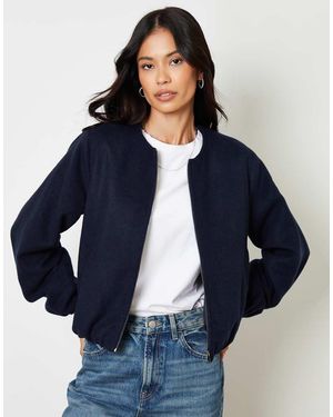 Threadbare Brushed Bubble Hem Bomber Jacket - Blue