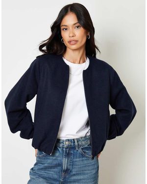 Threadbare Brushed Bubble Hem Bomber Jacket - Blue