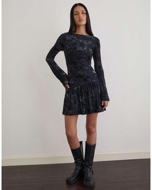 Motel Anyeli Velvet Leaf Mini Dress - Black
