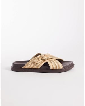 London Rebel Raya Flat Sandals With Buckle Detail - White