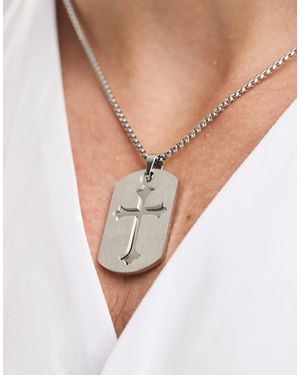 ASOS – halskette aus wasserfestem edelstahl mit erkennungsmarkenanhänger aus farbenem gebürstetem metall mit kreuzmotiv - Weiß