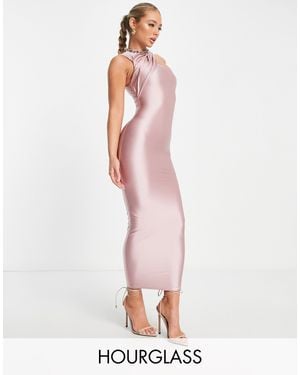 Naked Wardrobe Drape Neck Midi Dress - Pink