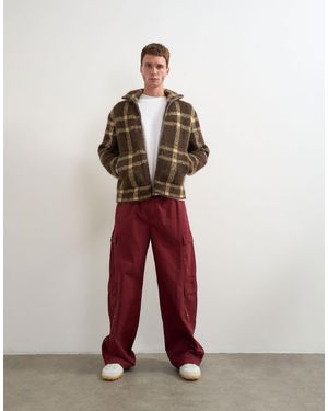 TOPMAN Baggy Fit Nylon Ripstop Cargos - Red