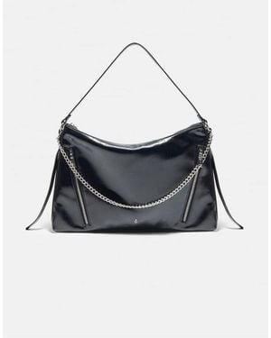 Stradivarius Shoulder Bag With Chain And Zips - Black