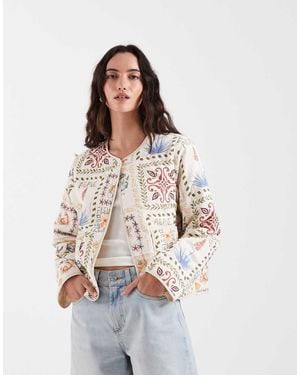 ONLY Quilted Jacked With Floral Patchwork - White