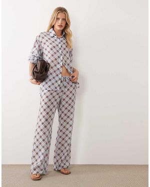 ASOS Half Doorschijnende Geruite Broek Met Wijde Pijpen En Elastische Taille - Meerkleurig