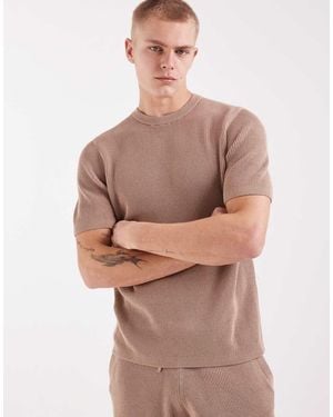 ASOS Knitted Rib Crew Neck T-shirt - Brown