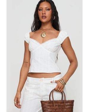 Princess Polly Fyrie Pure Cotton Lace Trim Cap Sleeve Top - White