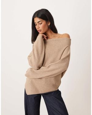 ASOS Knitted Off The Shoulder Top - Natural