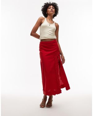 TOPSHOP Floral Cutwork Midi Skirt With Split - Red