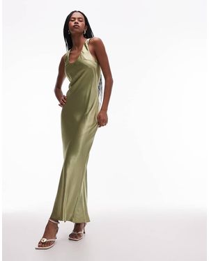 TOPSHOP Vestido Largo Verde De Corte Al Bies Con Espalda De Nadadora De - Blanco