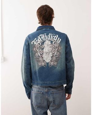 Ed Hardy Flaming Skull Denim Jacket - Blue