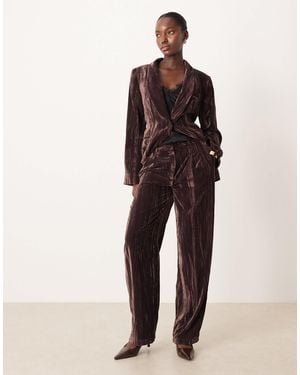 ASOS Tailored Velvet High Waist Straight Leg Pants Co-ord - Brown