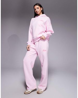Kaiia Cotton Rich Puff Print Logo Wide Leg Trackies - Purple