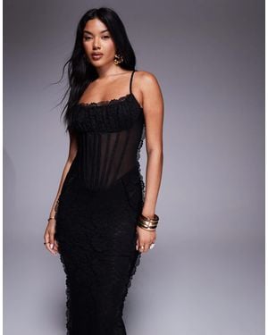 Murci Exclusive Lace Corset Detail Cami Maxi Dress - Blue