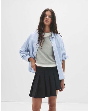 Pull&Bear Asymmetric Pleated Mini Skirt - Blue