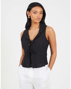 Brave Soul Collared Tie Front Waistcoat - Blue