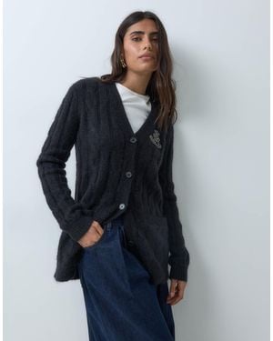 Ralph Lauren Chest Crest Cable Knit Cardigan - Blue