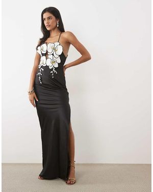 JW PEI Vestito Lungo Allacciato Al Collo Con Ricamo 3D Di Orchidea - Bianco