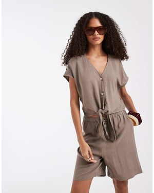 ONLY Linen Mix Tie Front Sleeveless Top - Brown