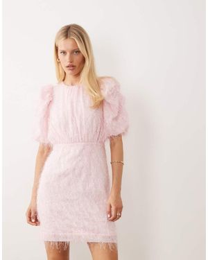 Y.A.S Vestido Corto Rosa Bailarina Con Mangas Abullonadas De Lentejuelas