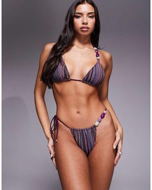 South Beach Crochet Tieside Bikini Bottom - Grey