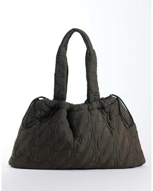 4505 Woven Logo Quilted Tote With Adjustable toggle - Black