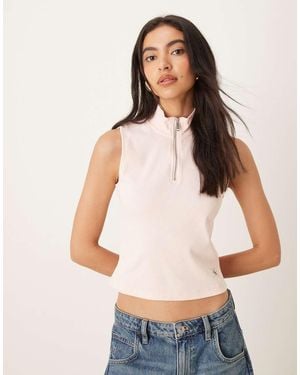 Calvin Klein Sleeveless 1/4 Zip Logo Polo Top - White