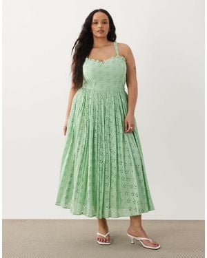 Lace & Beads Plus Broderie Cotton Corset Midaxi Dress - Green