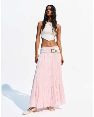 Bershka Boho Maxi Skirt - Pink
