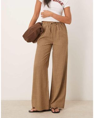 Threadbare Pantalones A Cuadros Vichy Marrones De Pernera Ancha Con Lazada En La Cintura De -Marrón - Neutro