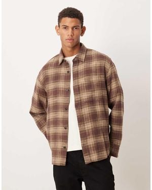 Abercrombie & Fitch Long Sleeve Cropped Flannel Shirt - Natural